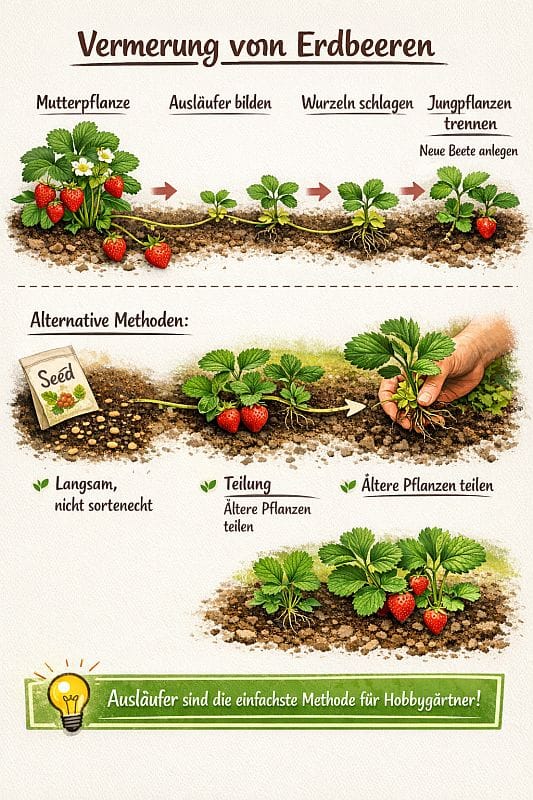 Erdbeeren vermehren: Schritt-für-Schritt Anleitung mit Ausläufern, Samen und Teilung