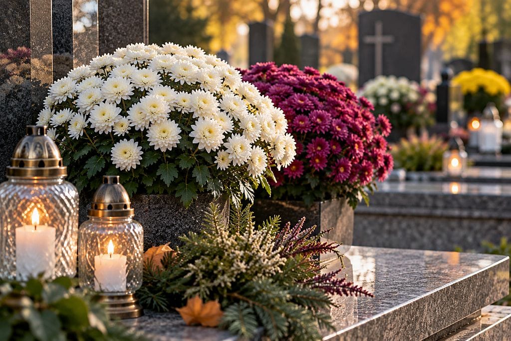 Chrysanthemen auf dem Friedhof