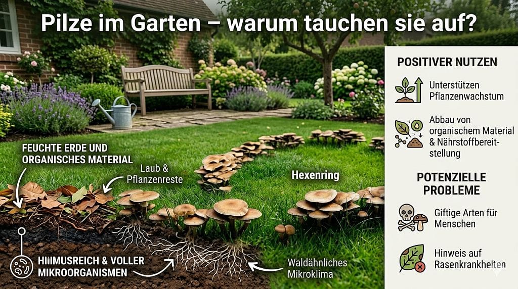Pilze im Garten: Ursachen für das Auftreten auf Rasen, Blumenbeeten und rund um Bäume - Infografik