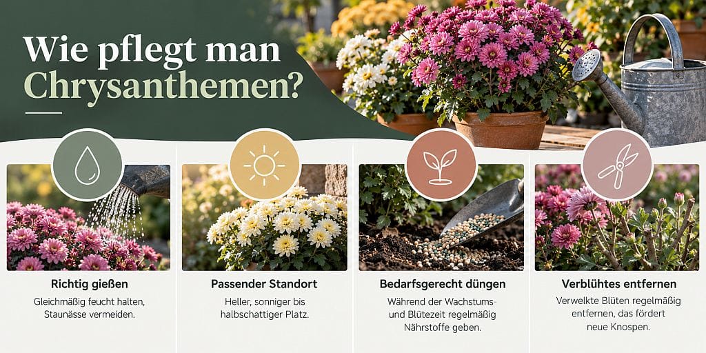 Pflege von Chrysanthemen – Tipps zum Gießen, Düngen, Schneiden und Überwintern