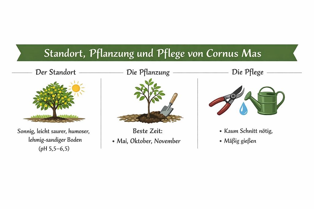 Standort, Pflanzung und Pflege von Cornus Mas