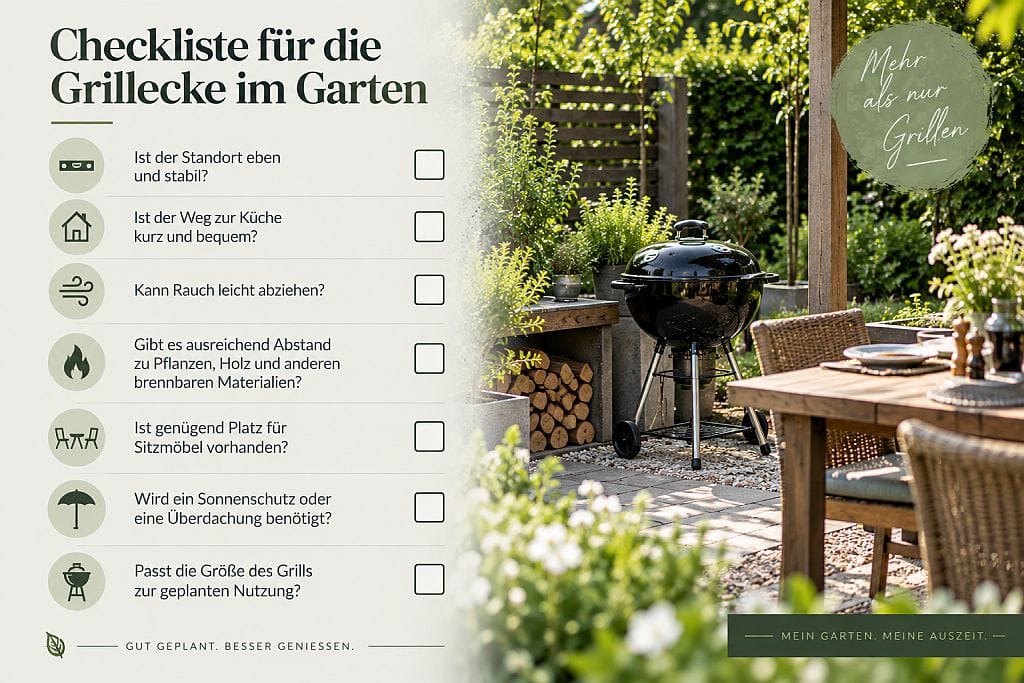 Grillecke im Garten Checkliste: Standort, Untergrund, Sicherheit und Ausstattung