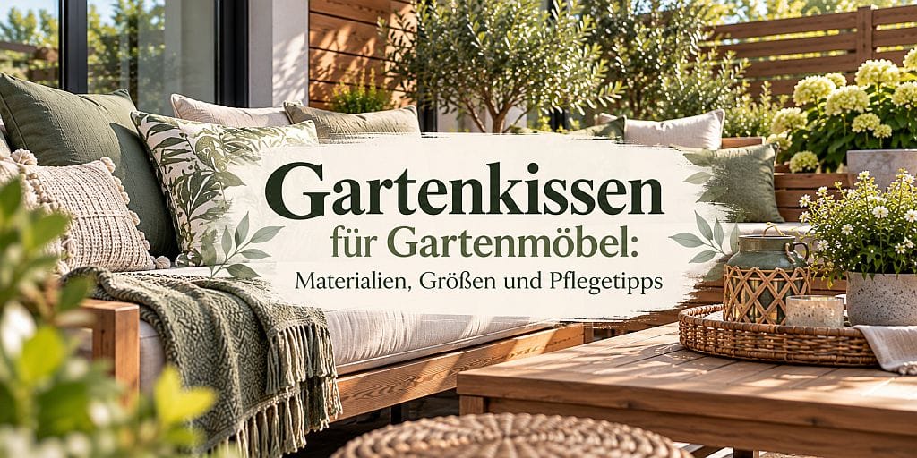 Gartenkissen für Gartenmöbel in verschiedenen Farben und Materialien auf einer gemütlichen Terrasse
