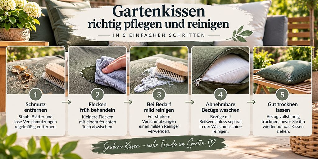 Gartenkissen richtig pflegen und reinigen – 5 einfache Schritte für saubere und langlebige Outdoor-Kissen