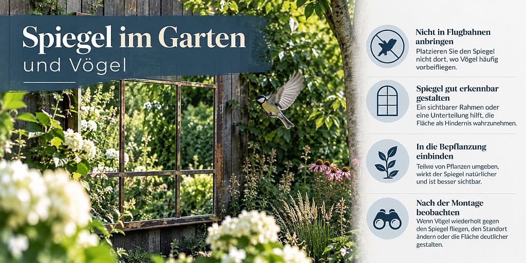 Spiegel im Garten und Vögel